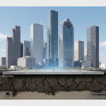 Concrete slab on expansive clay soil cross-section; Energy Corridor office towers