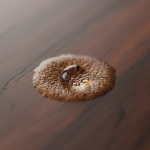 Close-up of warped, distressed dark hardwood floor planks showing moisture absorption, illustrating the 'Hygroscopic Sponge Effect' detailed in 'Structural Physics of Luxury Hardwoods'.