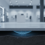 Professional technician inspecting a retail store floor in Missouri City for hidden sub-slab moisture and hydrostatic pressure indicators.