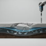 Concrete slab displaying severe cracking and efflorescence, indicative of moisture intrusion and hydrostatic pressure problems addressed in 'Hydrostatic Pressure and Slab Recovery for Silverlake Retail Pads'.