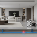 A 24/7 Restoration Specialists technician operates Ground Penetrating Radar (GPR) equipment on a tiled floor, demonstrating non-invasive slab leak detection for Bellaire homes.