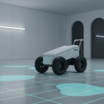 A 24/7 Restoration technician uses a Ground Penetrating Radar (GPR) device to scan a concrete basement floor, performing non-invasive moisture mapping in a Bellaire commercial property.