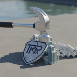 Close-up of a hand firmly holding a gavel over legal documents, one referencing Missouri City, signifying the TPPCA Hammer's force in resolving delayed property damage claims.