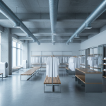 Industrial dehumidifiers and air movers strategically placed within a large, open Humble retail showroom, demonstrating active psychrometric stabilization after water loss.