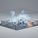Specialized industrial drying equipment and environmental sensors actively restoring a large retail space, demonstrating psychrometric modeling for rapid asset recovery.