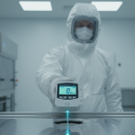 Forensic restoration specialist verifying State 0 cleanliness using ATP testing equipment.