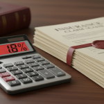 Close-up of a professional's hand highlighting figures on a Texas insurance claim document with a calculator nearby, demonstrating the detailed calculations for statutory interest as per Texas Insurance Code §542.060.
