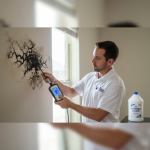 Close-up of extensive black mold growth covering an interior wall surface, demonstrating why bleach is insufficient for complete mold removal in Katy TX, unlike advanced psychrometric modeling.