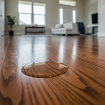 Close-up of hardwood floor showing distinct 'checking' (fine cracks). This damage highlights the importance of precise moisture control in water damage restoration in Cypress, TX, to prevent over-drying.