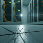Magnified view of metallic, hair-like zinc whiskers emerging from a surface, representing the microscopic data center contamination that causes server shorts and IT infrastructure damage, often initiated by a water event on raised floor tiles.