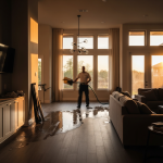 Close-up of water rapidly spreading across a saturated wooden floor, illustrating the urgent need for a 60-Minute Golden Hour response to prevent structural damage in Houston.
