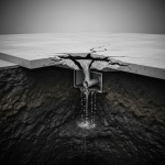 Significant cracks and visible upward movement in a home's concrete foundation, illustrating severe slab heave common in Katy. This damage results from expansive montmorillonite clay reacting to sub-slab plumbing leaks, a key issue in water damage repair.