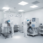 Our restoration experts deploy advanced HEPA 6-Stage engineering units inside a medical suite. This image shows the specialized equipment used to achieve State 0 clinical decontamination and biological neutrality after a flood.