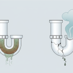 Close-up image revealing dark, slimy bio-film inside a kitchen drain pipe, helping homeowners distinguish this common odor source from potential sewer leaks.