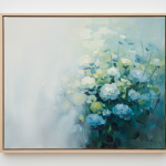 Close-up of an oil painting exhibiting a cloudy, white 'bloom' haze on its varnished surface, illustrating moisture damage effects detailed in 'Oil Painting ‘Bloom’: Moisture Effects on Fine Art'.
