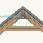 Close-up of a residential roof ridge vent, or the attic space directly beneath it, revealing water staining or dampness, illustrating how wind-driven rain infiltrates and causes damage as detailed in 'Ridge Vent Infiltration: When Rain Enters Sideways'.