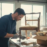 A professional restoration expert carefully cleaning and inspecting water-damaged household contents and furniture to determine what can be saved.