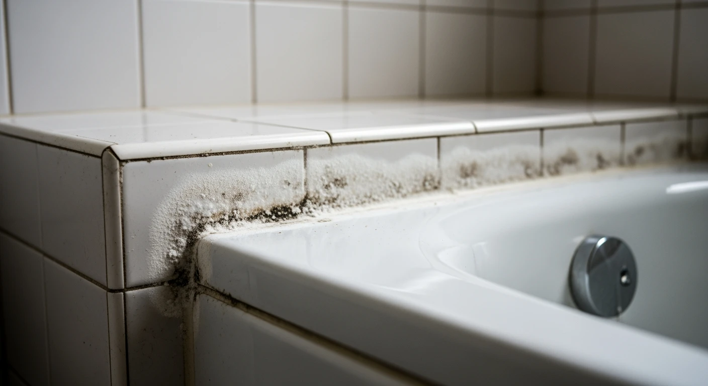 Mildew on bathroom tile grout