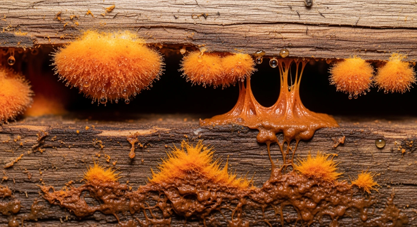 Orange mold on wood beam