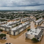Houston apartment neighborhood during major flooding event