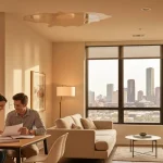 Houston renters reviewing insurance policy documents in their apartment