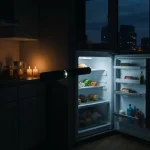 Houston apartment during power outage with spoiling food in refrigerator