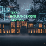 Conceptual illustration of a luxury Houston estate protected by Texas Insurance Code 542.056 regulations against structural water damage.