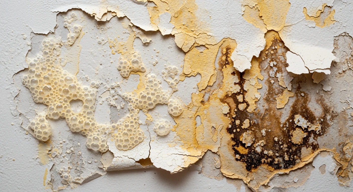 Water-damaged drywall bubbling