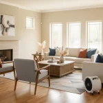 A freshly restored and thoroughly cleaned living room in a Humble, Texas home after professional water damage restoration services.