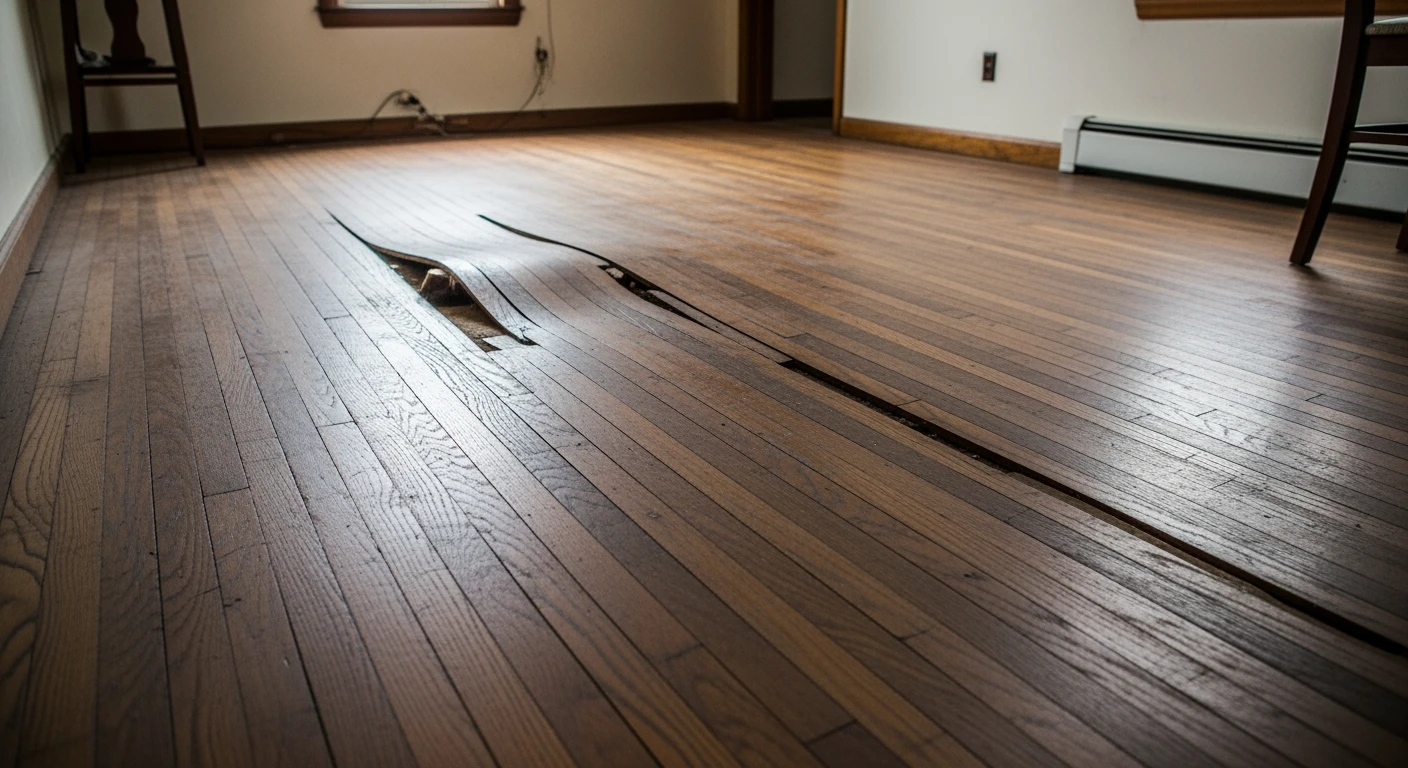 Water-damaged warped hardwood floor